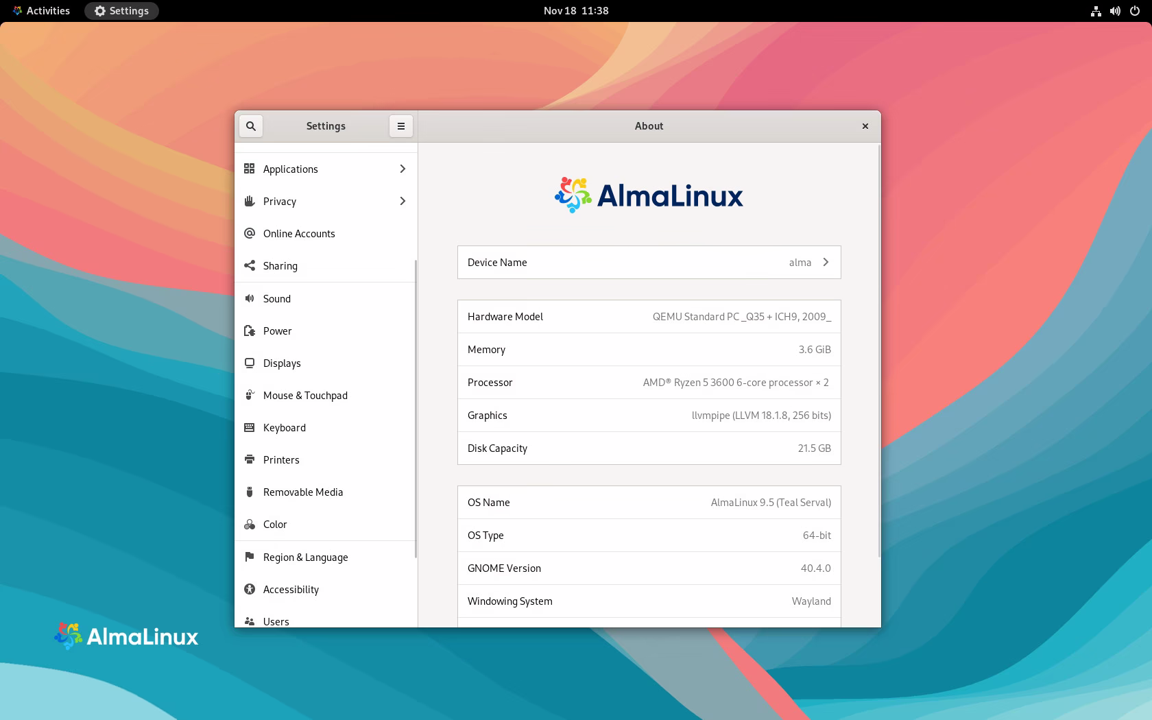 AlmaLinux 9.5 Desktop